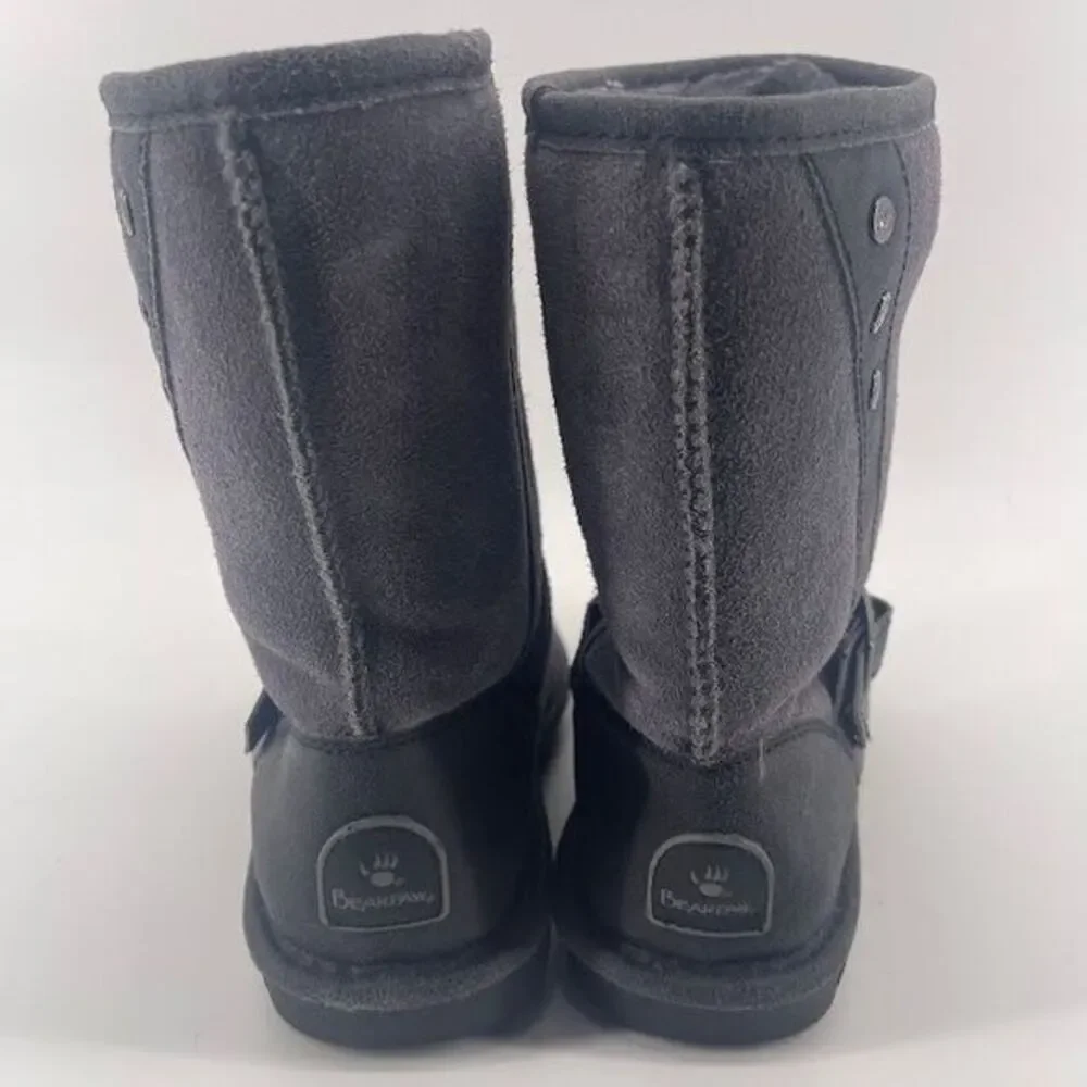 Bearpaw Gray Suede Mid-Calf ‎ Boots with Buckle Detail and Decorative Buttons